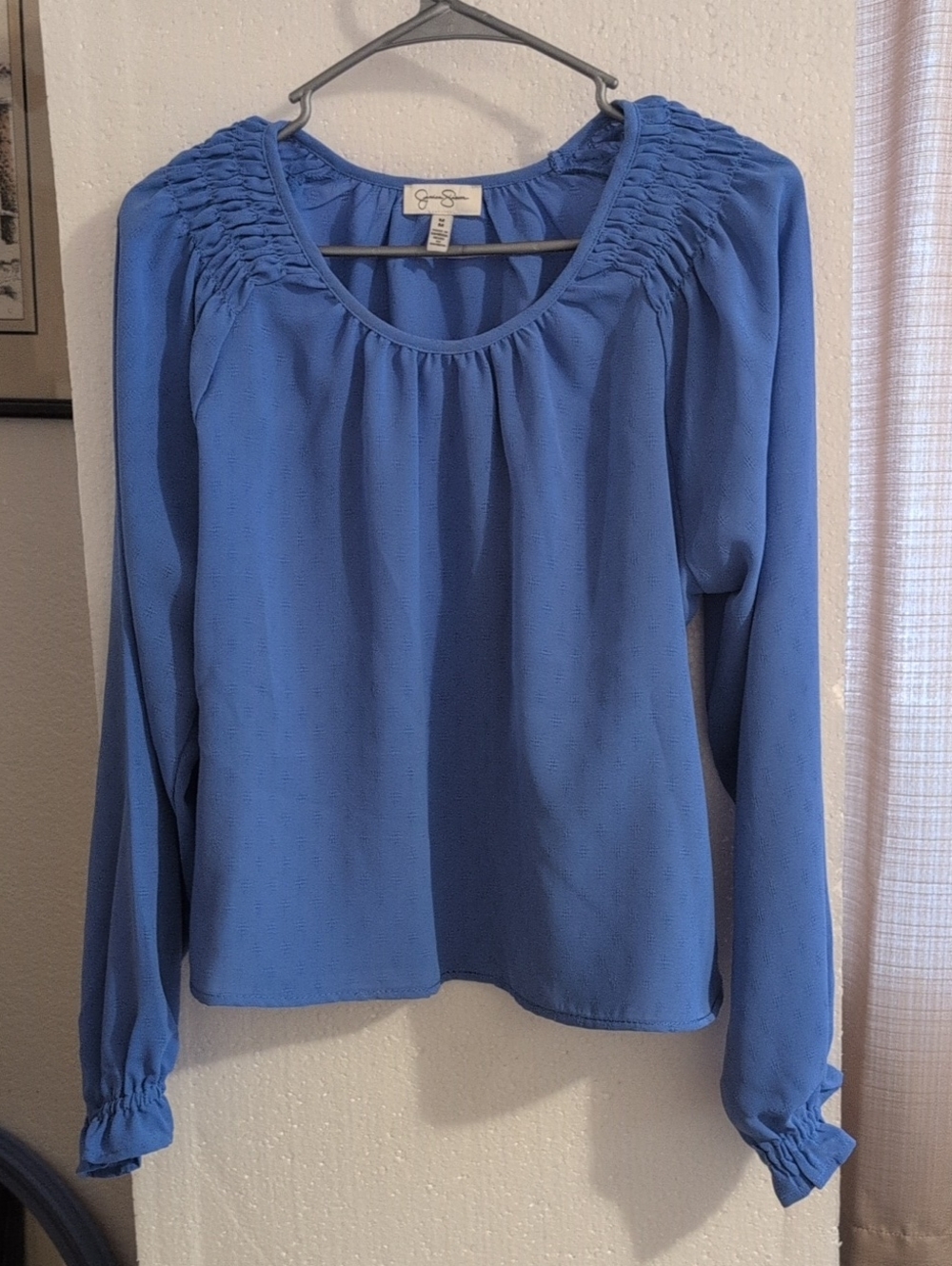 Jessica Simpson Royal Blue Long Sleeve Smocked Yoke Top